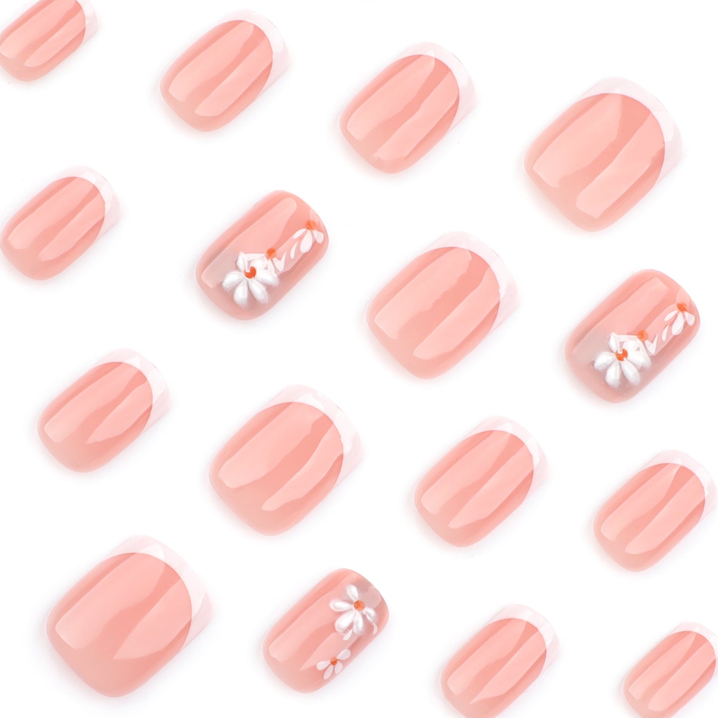 French white short square nail 3D daisy ins wind flower manicure spring and summer small fresh wear nail fake nails｜365nails