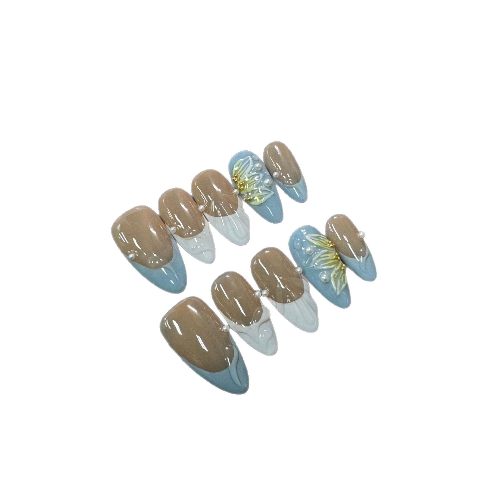365nails: "Blue Macchiato" – Handmade Marble & Gold Leaf Square Nails