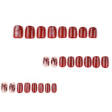 Red cat's eye flashes short square simple butterfly press-on nails