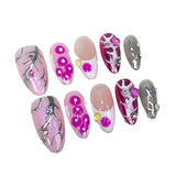 Uñas postizas hechas a mano para chicas atractivas, de metal, pintadas a mano, irregulares, con efecto almendra, pegatinas para uñas, venta al por mayor | 365nails