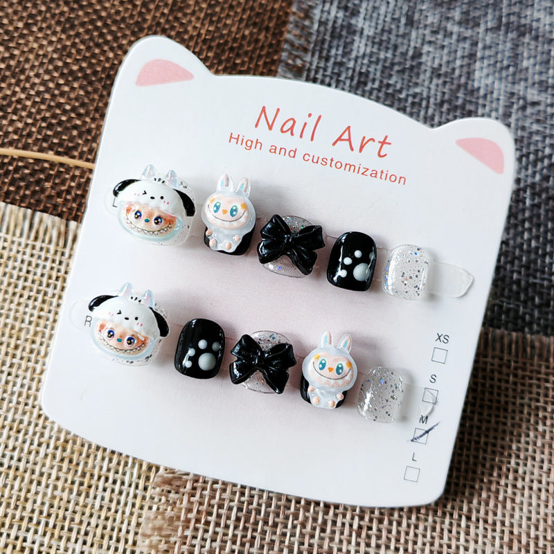 Série Infantil 365nails-Labubu: "Festa de Monstrinhos Fofos" – Arte de Unhas Quadradas Curtas para Crianças