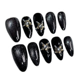 Unhas postiças artesanais Outono e Inverno Doce e Fresco Spice Girl Black Light Chasing Cat Star Almond Nail｜365nails