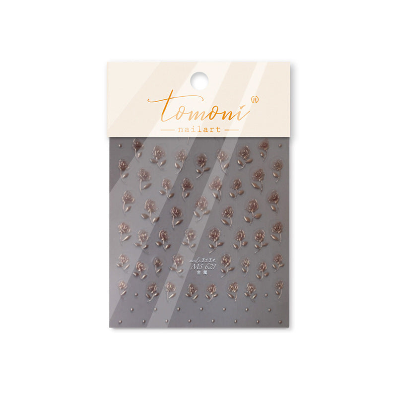 Rose Collection: "Metallic Rose" – 3D Embossed Nail Sticker