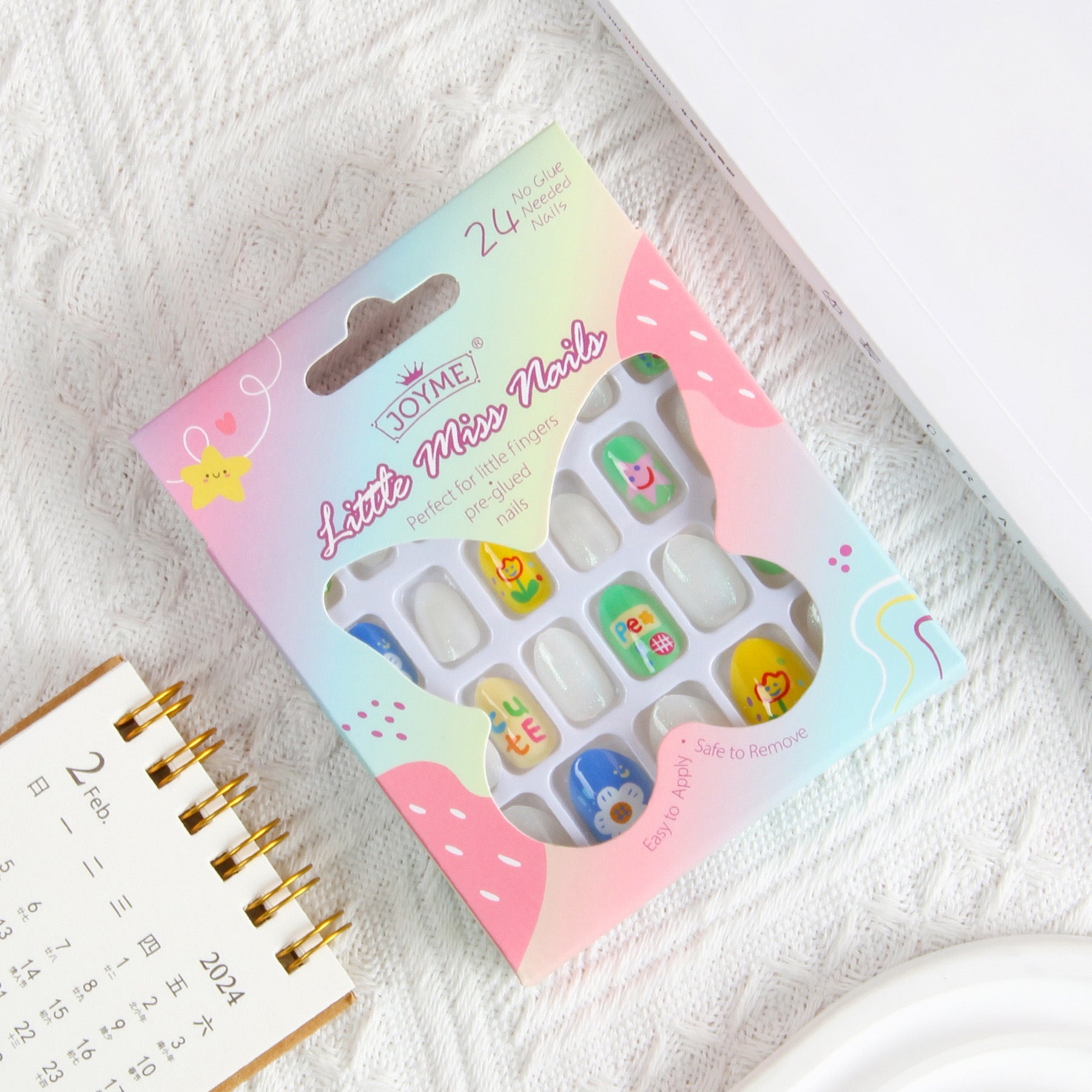 Kids press-on nails Cute cartoon smiley face flower glue-free direct sticker nail piece