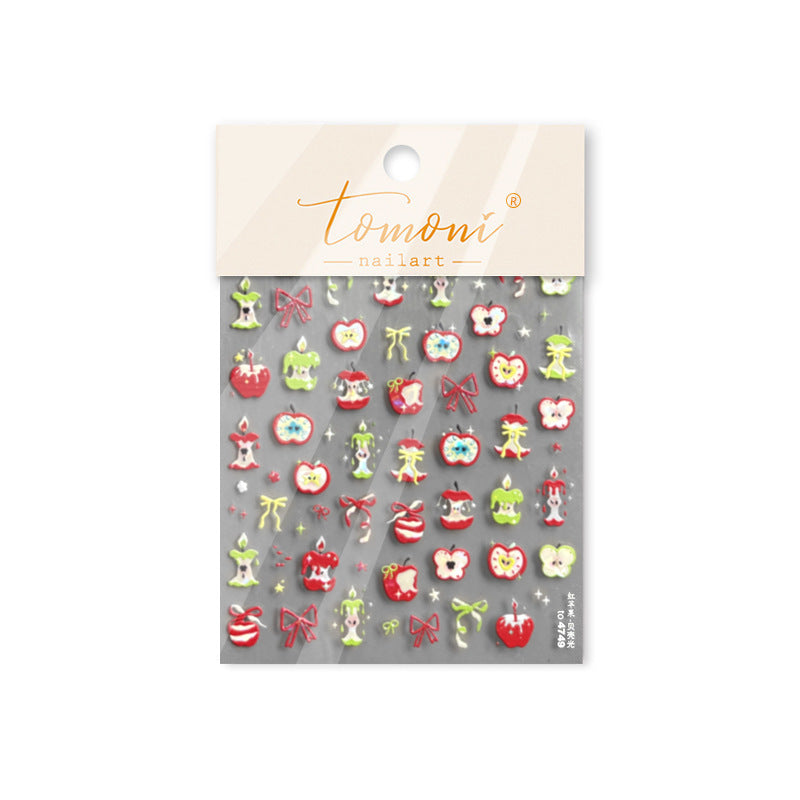 Golden Apple & Tooth Collection: "Cute Golden Apple Tooth" – 3D Embossed Nail Sticker