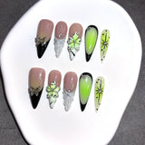Neon Green Gradient Floral Edge Art Press On Nails