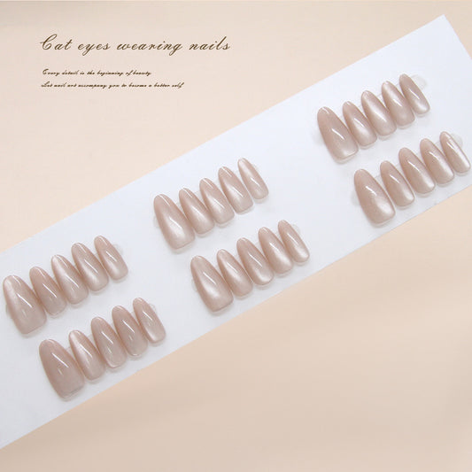 Nail Tips  Prefabricated Nail Ice Permeable Light Coffee Cat Eye Girl Fashion Versatile White ins  Nail Art 30 Pieces｜365nails