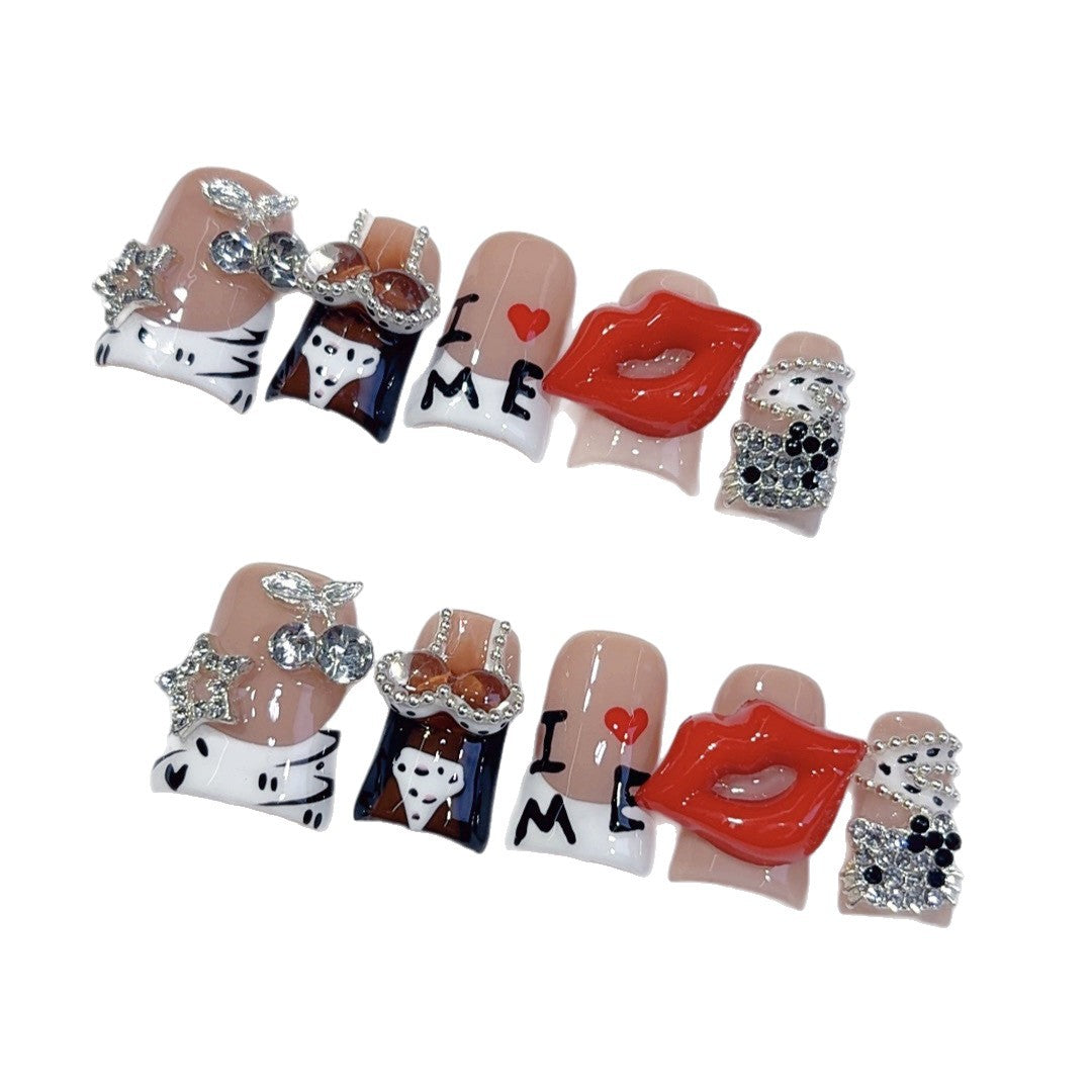 Love & Rock: 我❤️我唇印 – 方形手工製穿戴甲