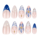 European and American foreign trade summer hot-selling wearing nail French blue wave beach manicure nail piece almond-shaped false nail