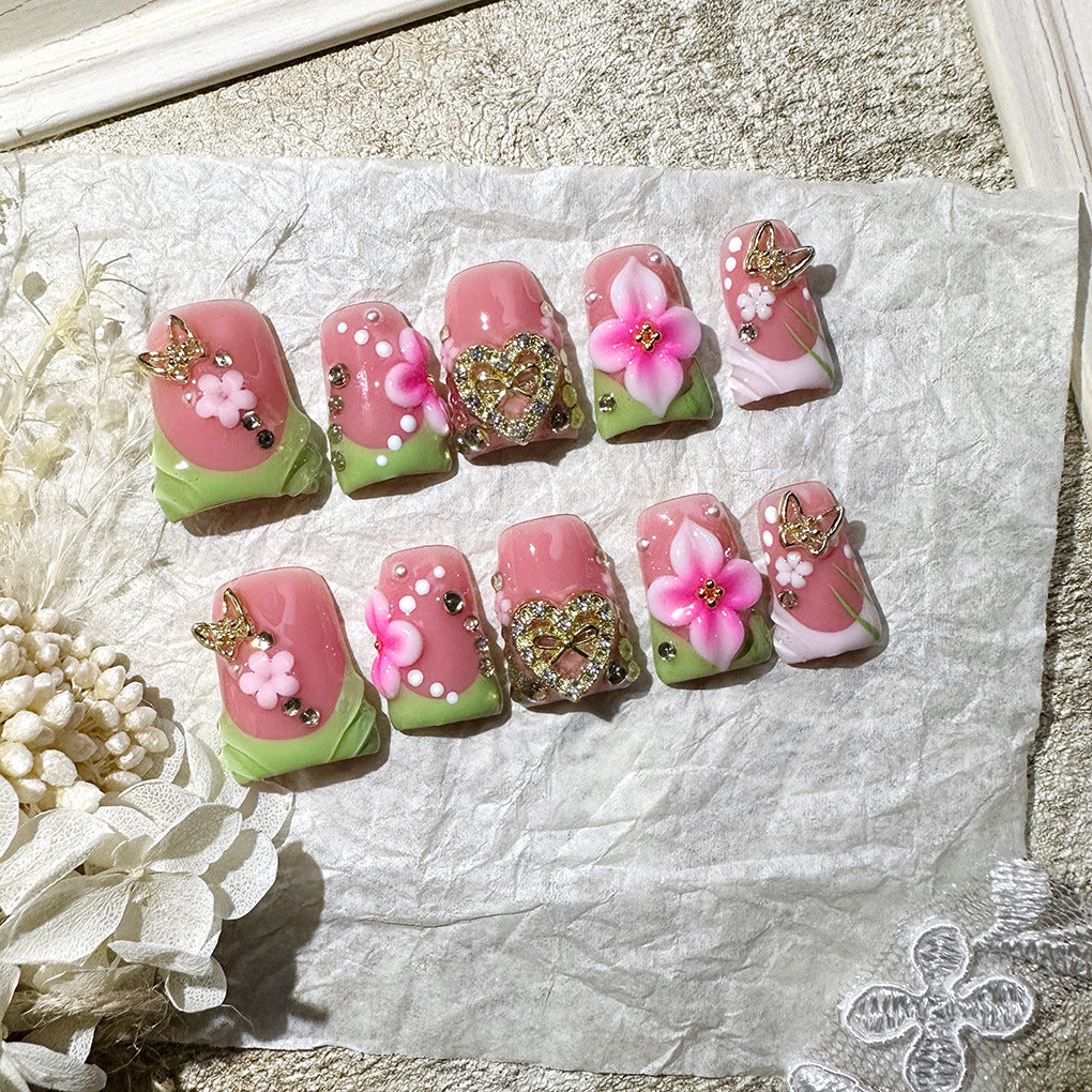 Floral Fantasy Collection: "Spring Blossom" – Short Square Press-On Nails