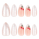 Pearlescent powder smudged nail art wearing nail short almond nail fake nail simple cherry removable nail finished product wholesale