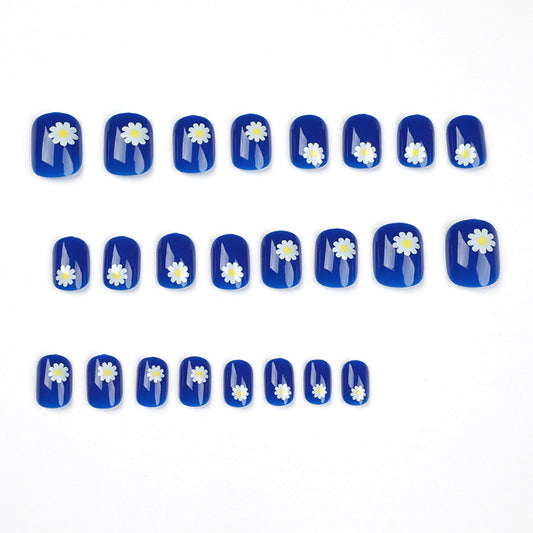 press on nails blue small daisy nails piece wholesale finished fake nails removable nails piece nails piece nails piece nails patch｜365nails