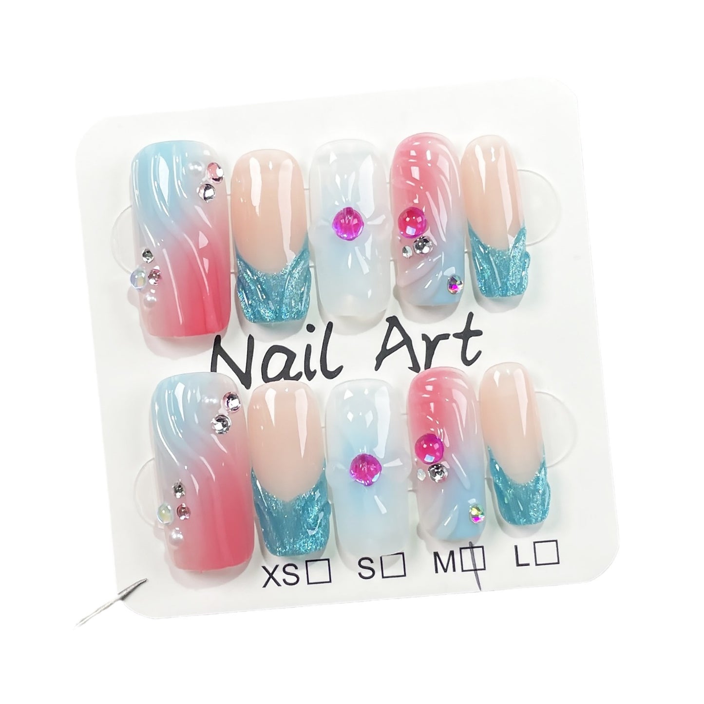 Medium and long square handmade press-on nails spray gun contrast color gradual change hand-squeezed shape advanced sense long nail patch｜365nails