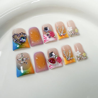 Unhas postiças artesanais, blush transparente, remendo de unha francesa, atacado de unhas bico de pato｜365nails