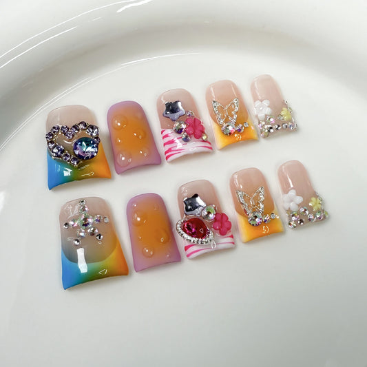 Unhas postiças artesanais, blush transparente, remendo de unha francesa, atacado de unhas bico de pato｜365nails