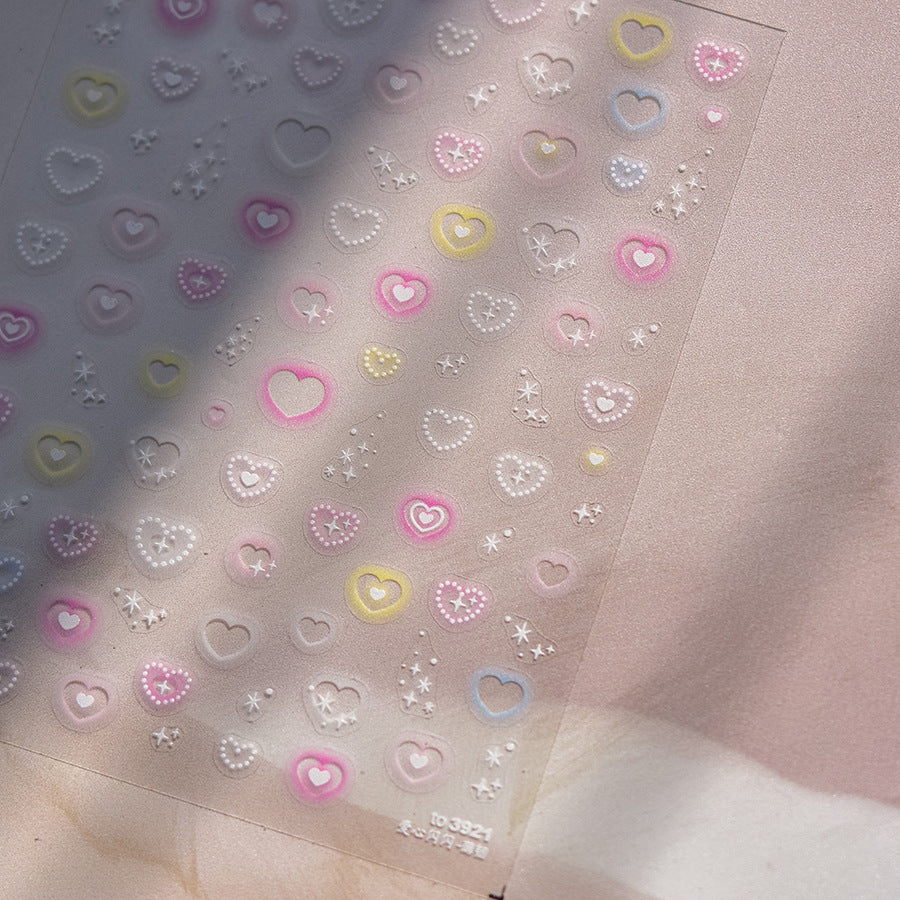 Pastel Heart & Star: "Sweet Heart Dream" – 5D Embossed Nail Sticker