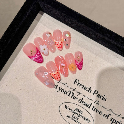 short almond nails is purely hand-painted, good-looking and white temperament press on nails factory medium and long | 365nails
