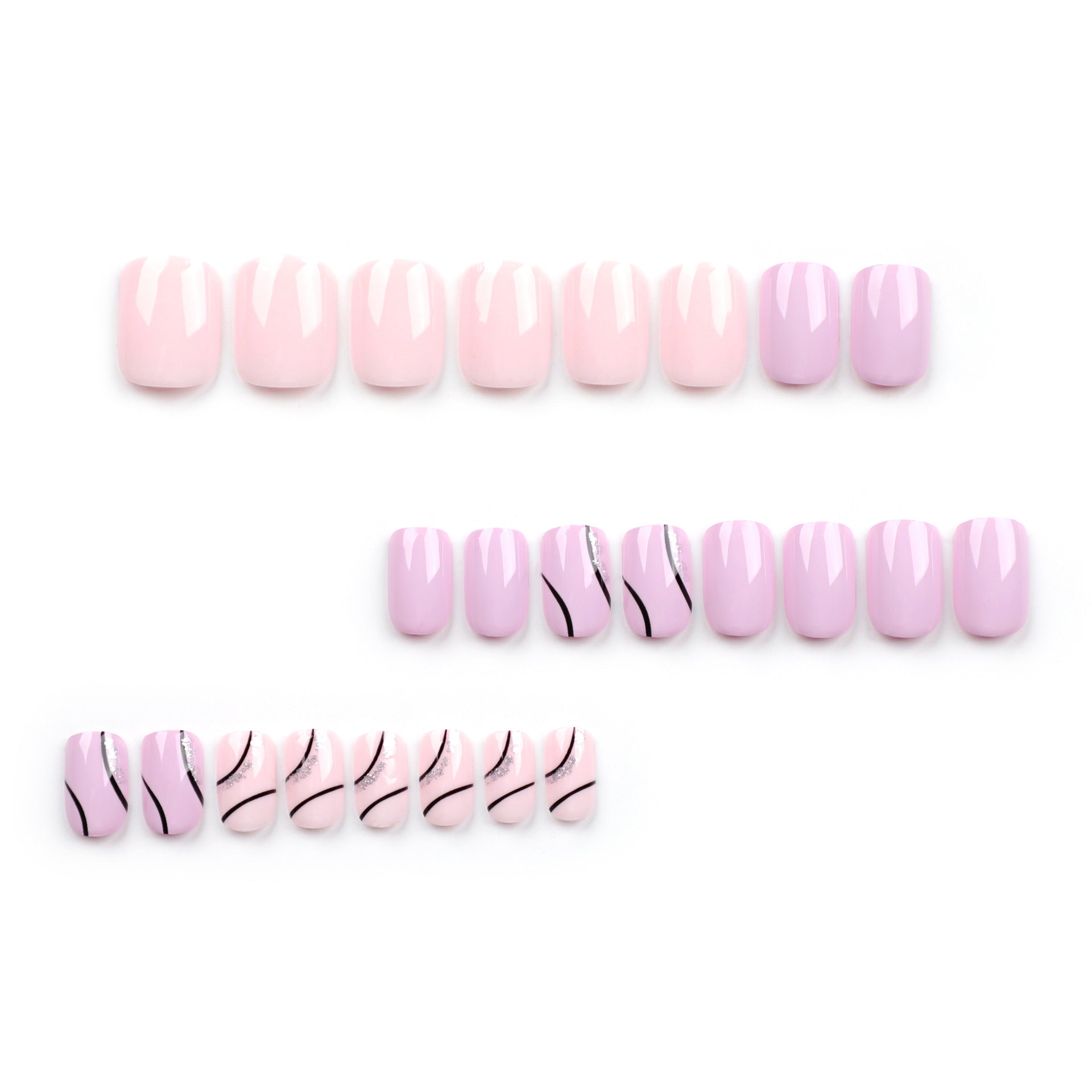 純色短款穿戴甲 簡約線條指甲貼片 批發｜365nails