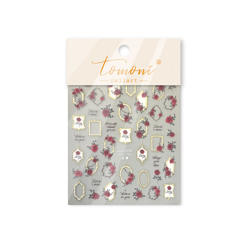 Gothic Rose Mirror Frame: "Grimm’s Fairy Tale Mirror" – 5D Embossed Nail Sticker