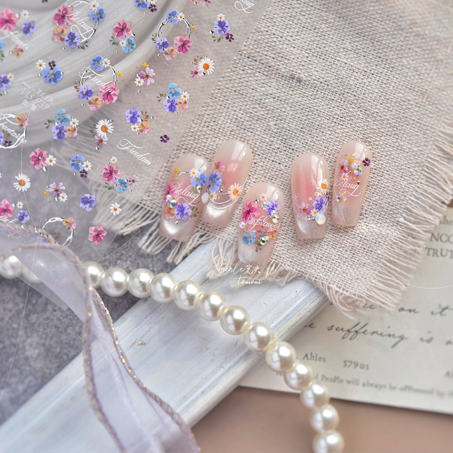 Pastel Wildflower Wreath – Romantic Vintage Nail Art Stickers