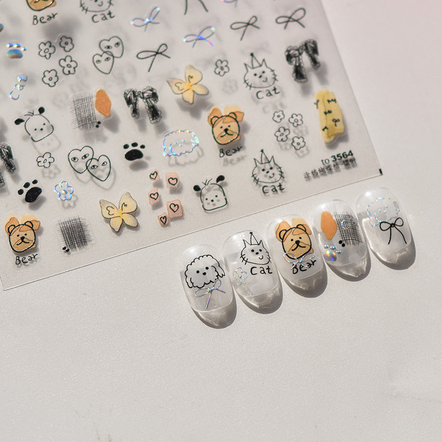 Sketch Pet Collection: "Cute Hologram Paws" – 3D Holographic Nail Sticker