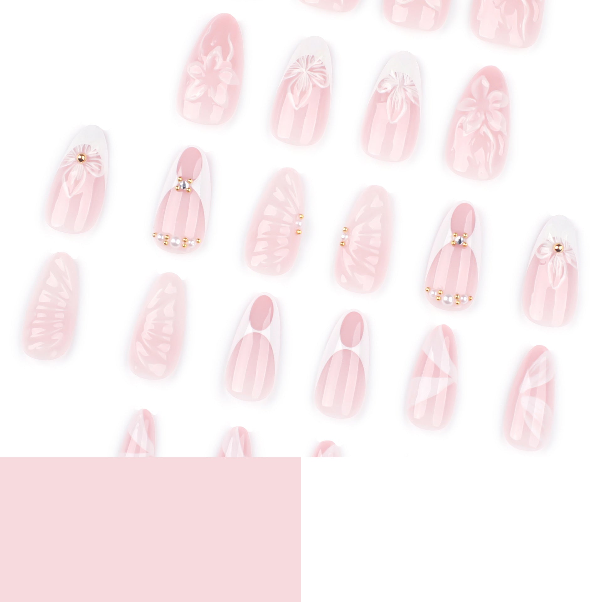 熱賣3D立體花朵法式中長款與短款杏仁形穿戴甲｜365nails