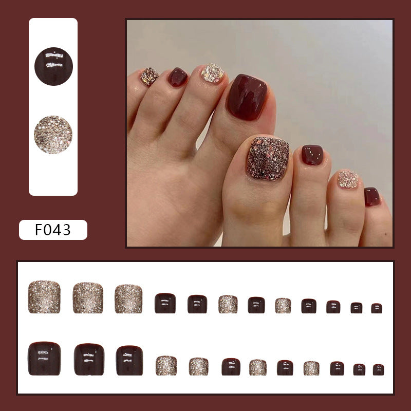 Champagne flash solid color burgundy New Year's bride's Press-on toenails nail nail piece manicure Press-on toenails wear nail finished product wholesale｜365nails