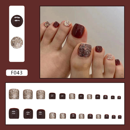 Champagne flash solid color burgundy New Year's bride's Press-on toenails nail nail piece manicure Press-on toenails wear nail finished product wholesale｜365nails