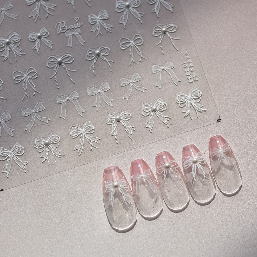 白珍珠蝴蝶結系列：「優雅珍珠蝴蝶結」— 3D 凸雕甲貼