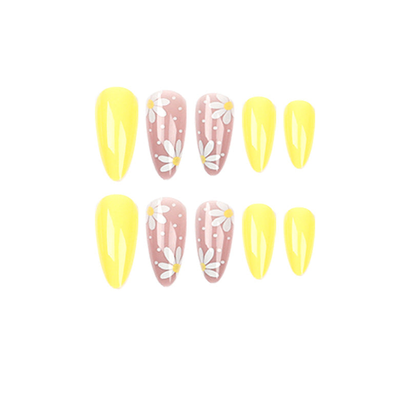 Nude flower simple Press on nails short almond nail piece pink Internet celebrity ins wind manicure fake nail wholesale｜365nails