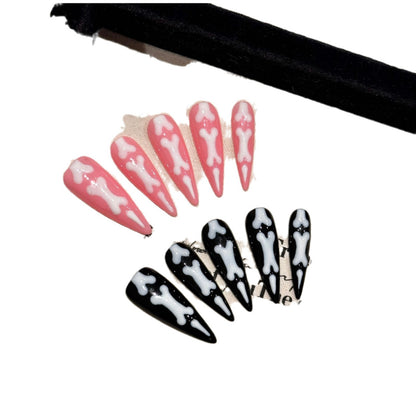 handmade nails Halloween gradient cat claw bones wear nails Halloween wear nails white Spice girl beauty | 365nails