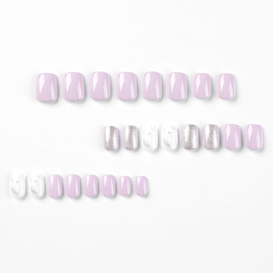Wear nail short purple and white contrasting color smudging nail film glitter nail film finished nail film press on nail｜365nails
