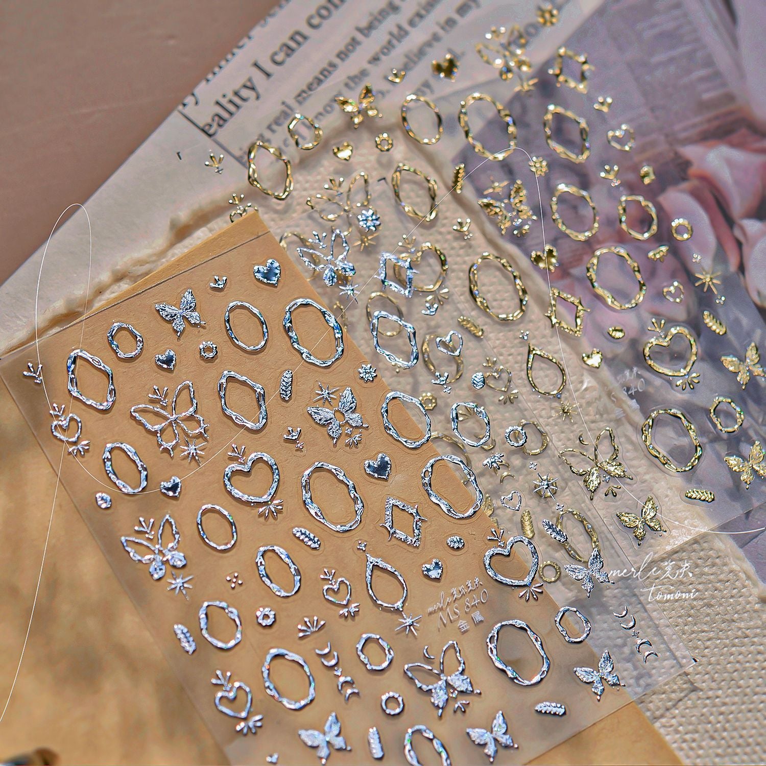 Metallic Iridescent Gem Collection: "Luxury Iridescent Gem & Star" – 3D Embossed Nail Sticker