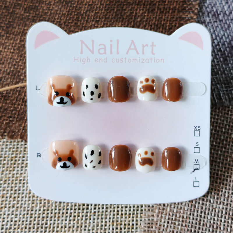 365nails—Brown Bear 兒童系列：「可愛熊與爪印」—短款方形兒童甲片