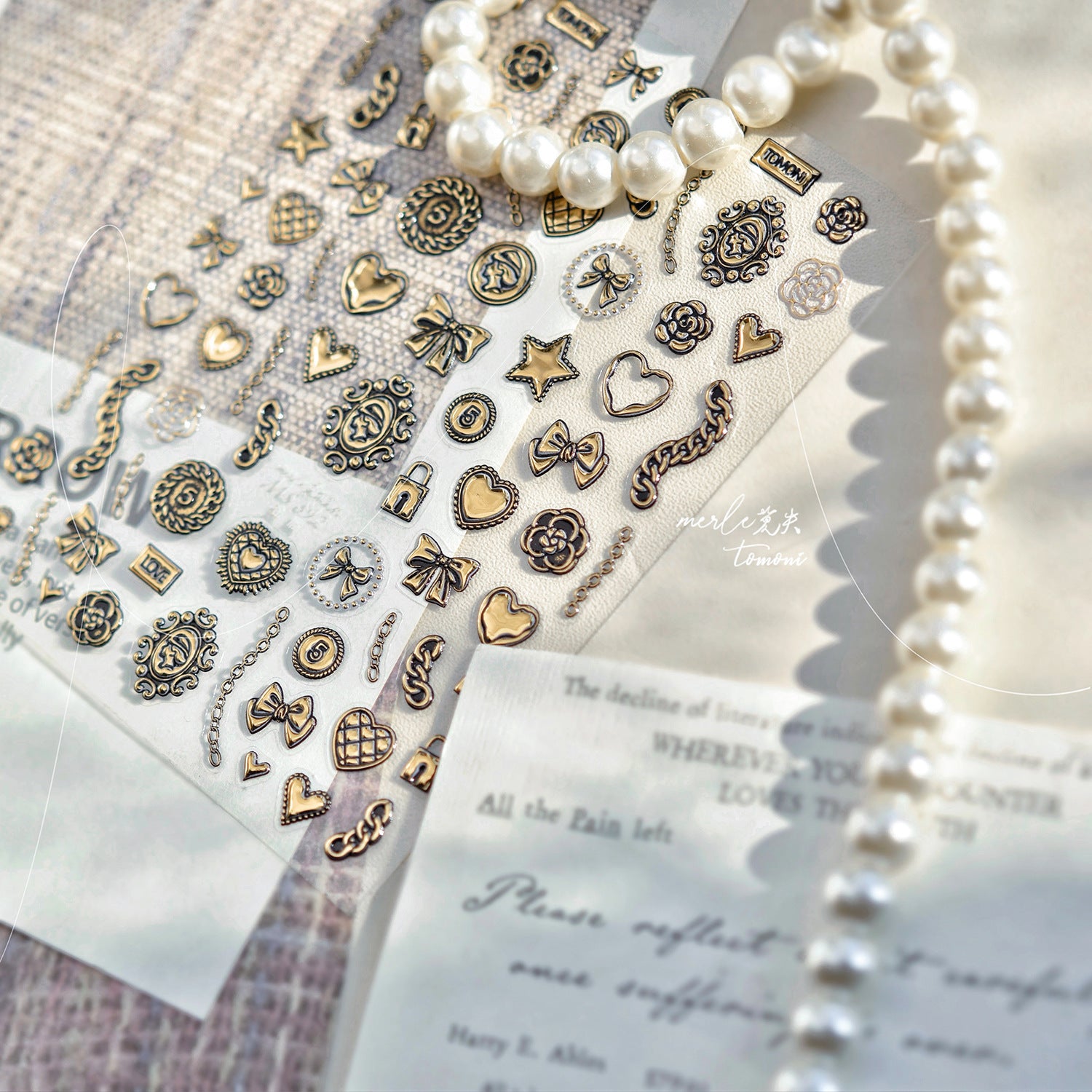 Vintage Gold Collection: "Antique Gold Charm" – 3D Embossed Nail Sticker