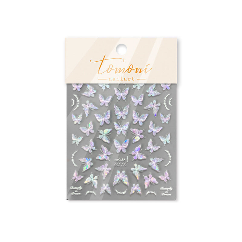 Holographic Butterfly Collection: "Iridescent Crystal Butterfly" – 3D Embossed Nail Sticker