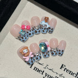 365nails: "Dreamy Bear" – 3D Character & Leopard Print Handmade Coffin Nails