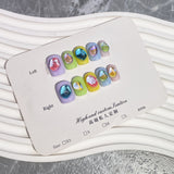 Uñas desgastadas hechas a mano, macarrones, aurora, hielo, diamante, verano, frescas, cortas, pegatinas para uñas, parches para uñas | 365nails