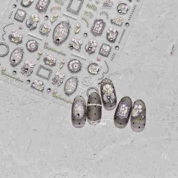 365nails: "Vintage Tulip Frame Crystal Rhinestone" – nail art stickers