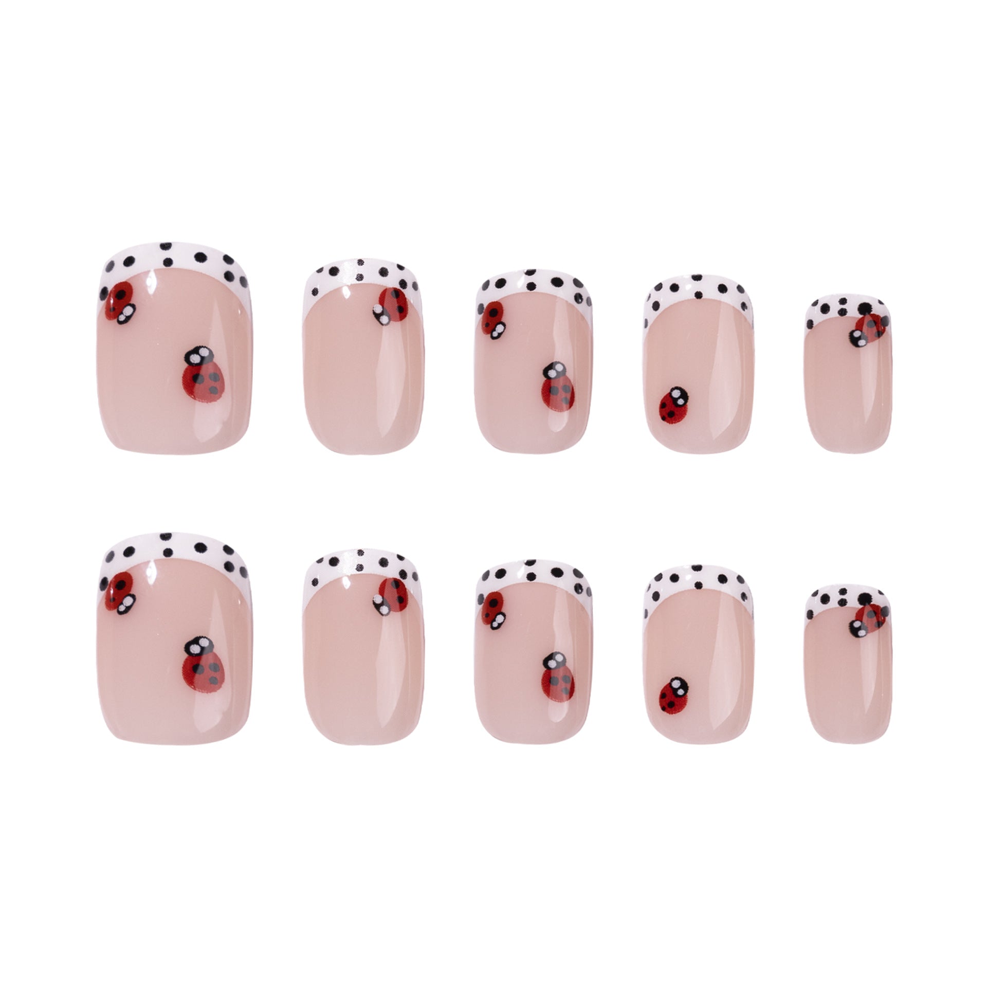 365nails: "Ladybug Polka Dot French Square" – Cute Press-on Nails