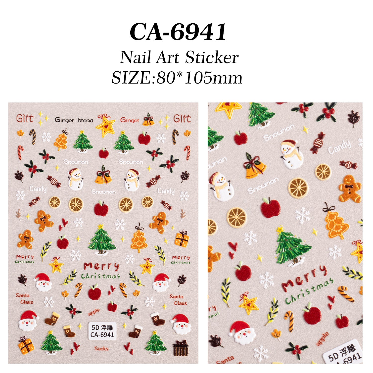 Christmas Themed Nail Art Sticker 5D Embossed Three-dimensional Santa Elk Nail Sticker Ornament CA