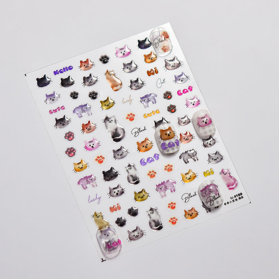 365 nails: "Watercolor Cat Crew" - Nail Art Stickers