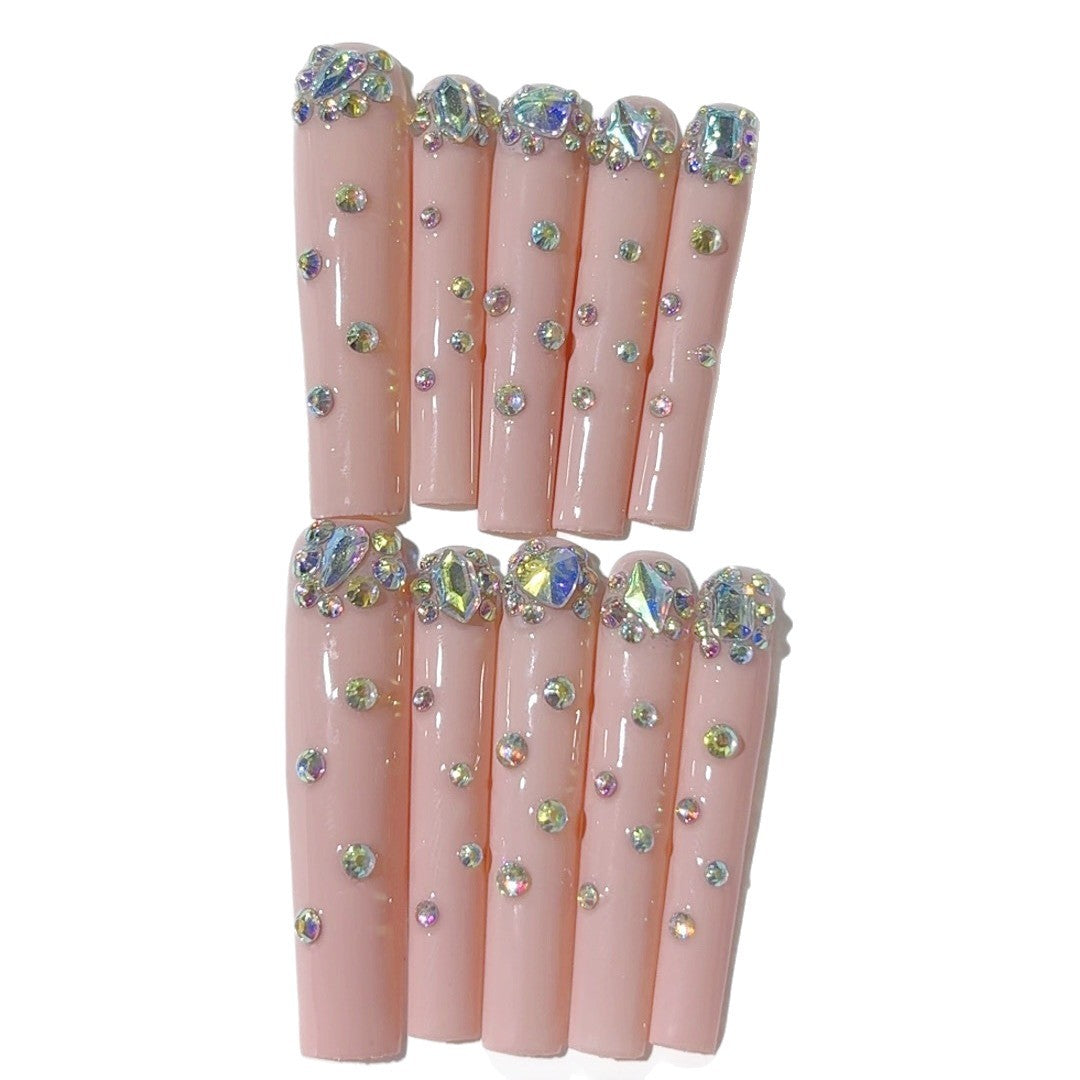 Blush Pink Crystal Minimal Glam Press On Nails