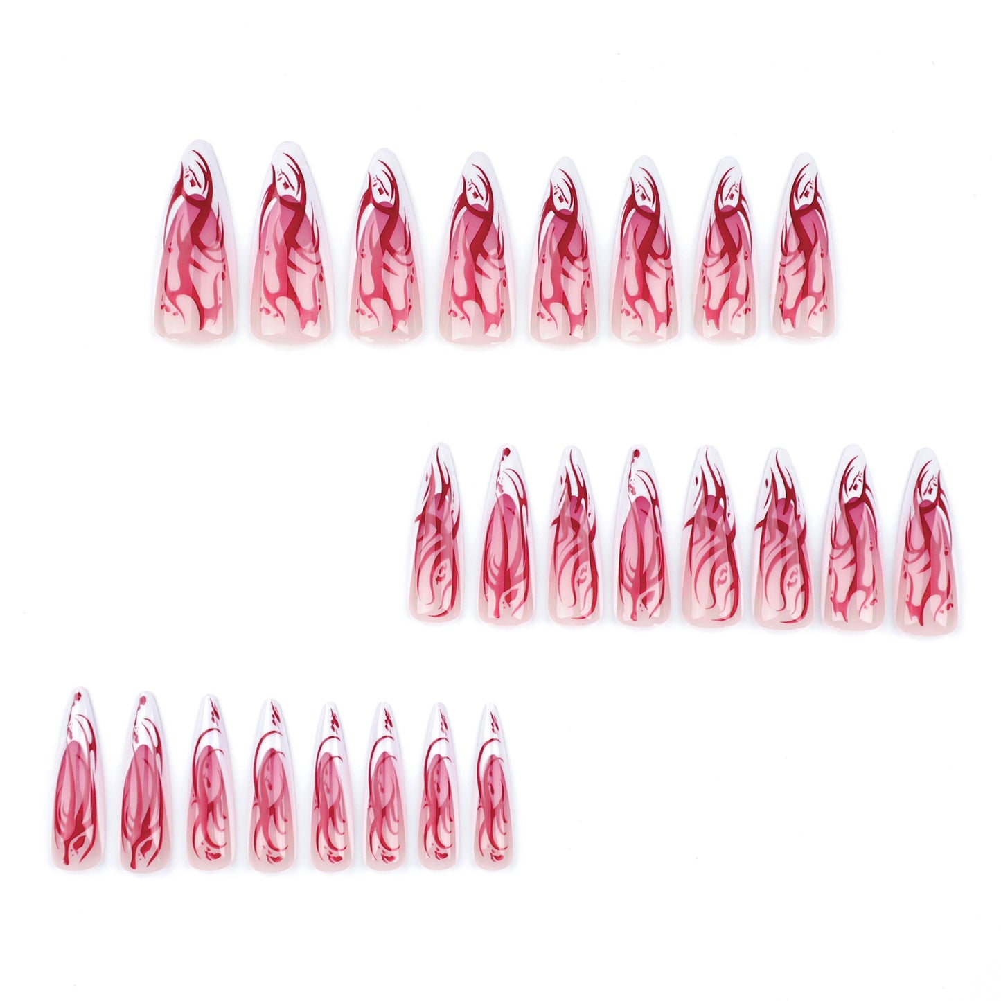 Repeatable wearable Halloween manicure French long pointed  red flame smudge  ｜365nails
