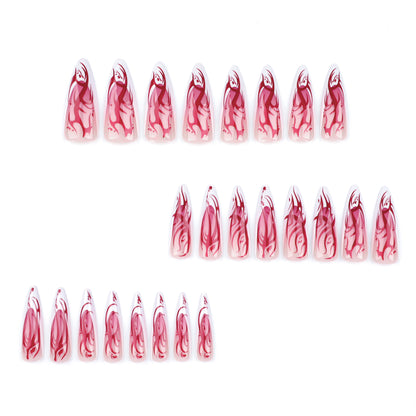 Repeatable wearable Halloween manicure French long pointed  red flame smudge  ｜365nails