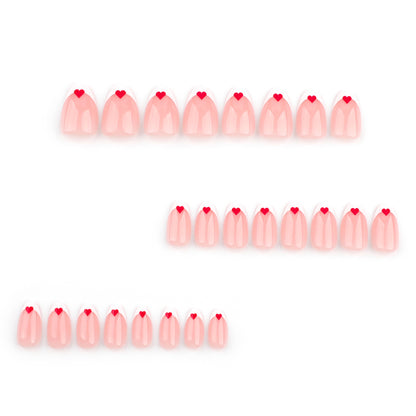 Simple French white  red love minimalist Valentine's Day nail piece press on nails nail piece｜365nails