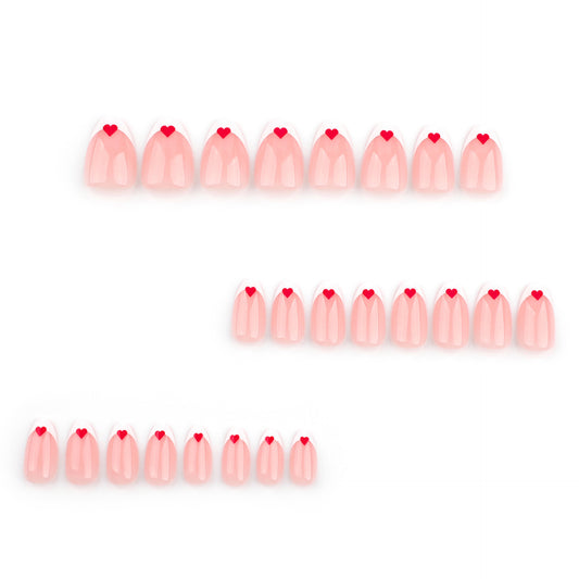 Simple French white  red love minimalist Valentine's Day nail piece press on nails nail piece｜365nails