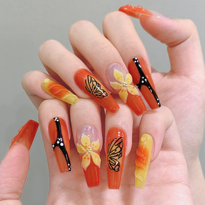 Hand-carved summer small yellow flowers  spice girls purely handmade nails | 365nails