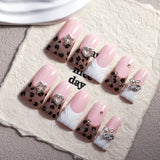 Sweet Pink Leopard Heart Crystal Press On Nails