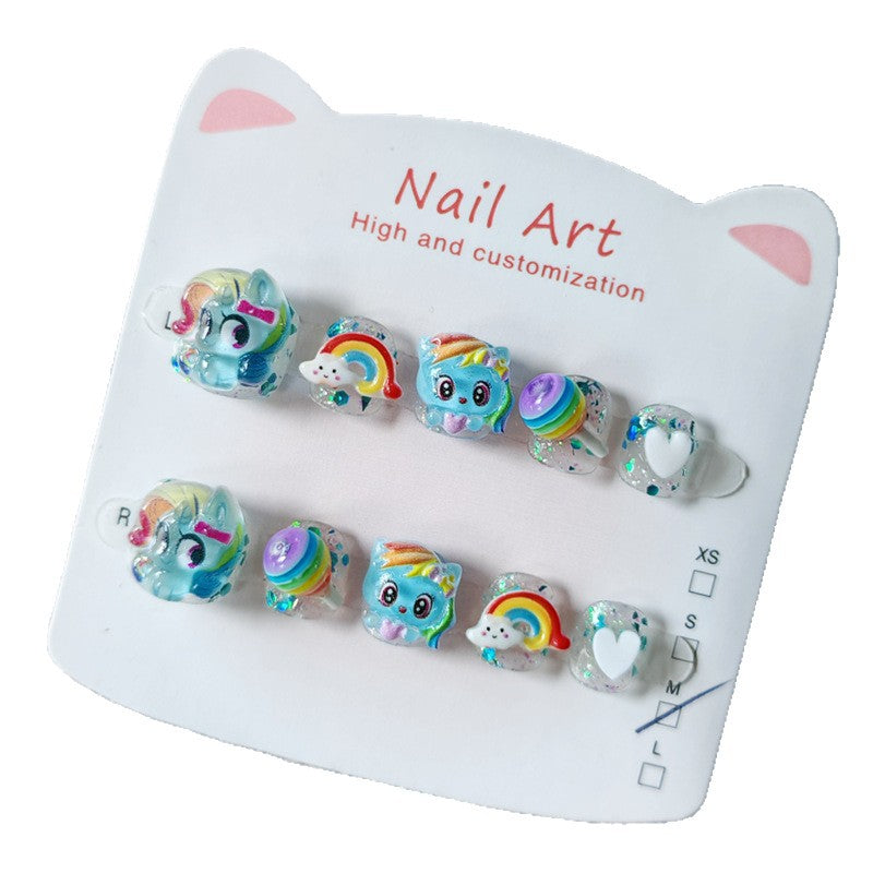 365Nails: "Rainbow Pony Paradise" – Handmade Cute Short Oval Press On Nails With My Little Pony & Rainbow Design